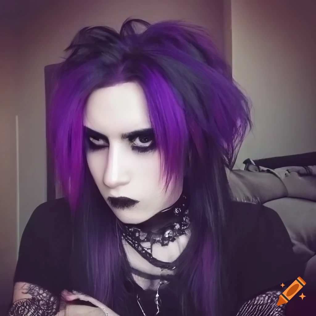Goth Guy With Dark Purple And Black Hair On Craiyon 7208