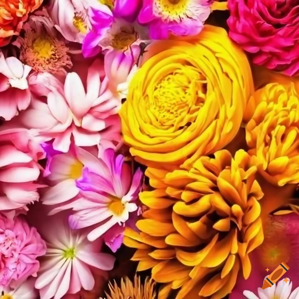 Top view of various colorful flowers on Craiyon
