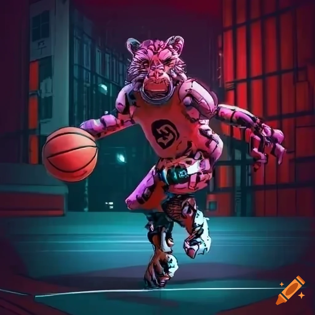 Cheetah in blue basketball jersey and basketball shoes holding a basketball  on Craiyon