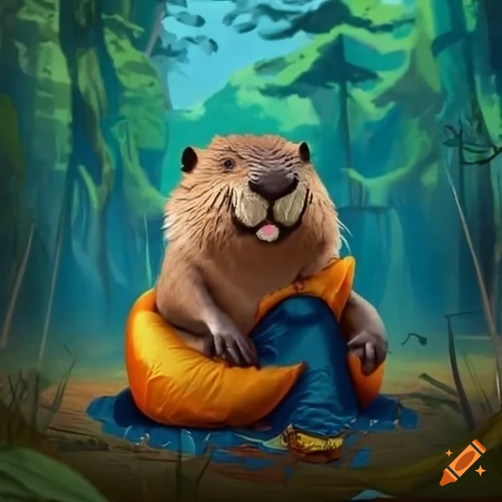 beaver-scout-sleeping-in-a-sleeping-bag-at-camp-on-craiyon