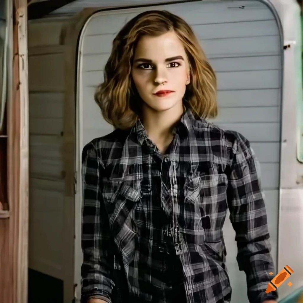 portrait of a young woman with messy hair and plaid shirt