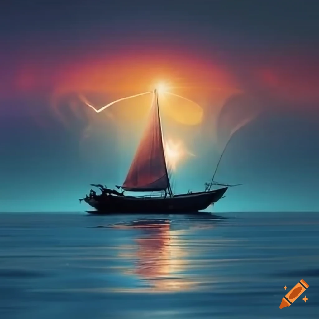 Sailboat sailing into a sunset on the ocean