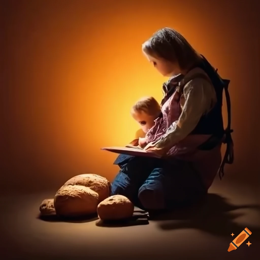 hiker-reading-to-child-next-to-homemade-bread