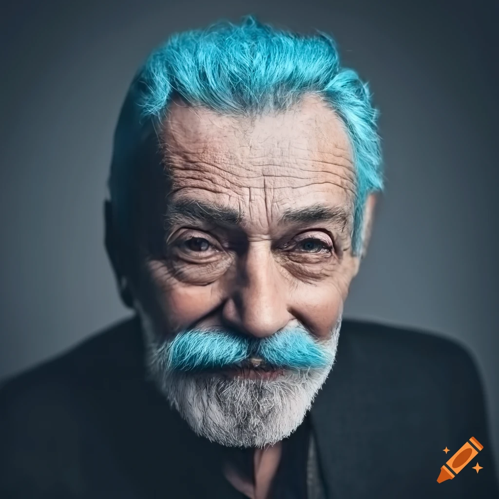 Portrait of a stylish older man with powder blue hair on Craiyon