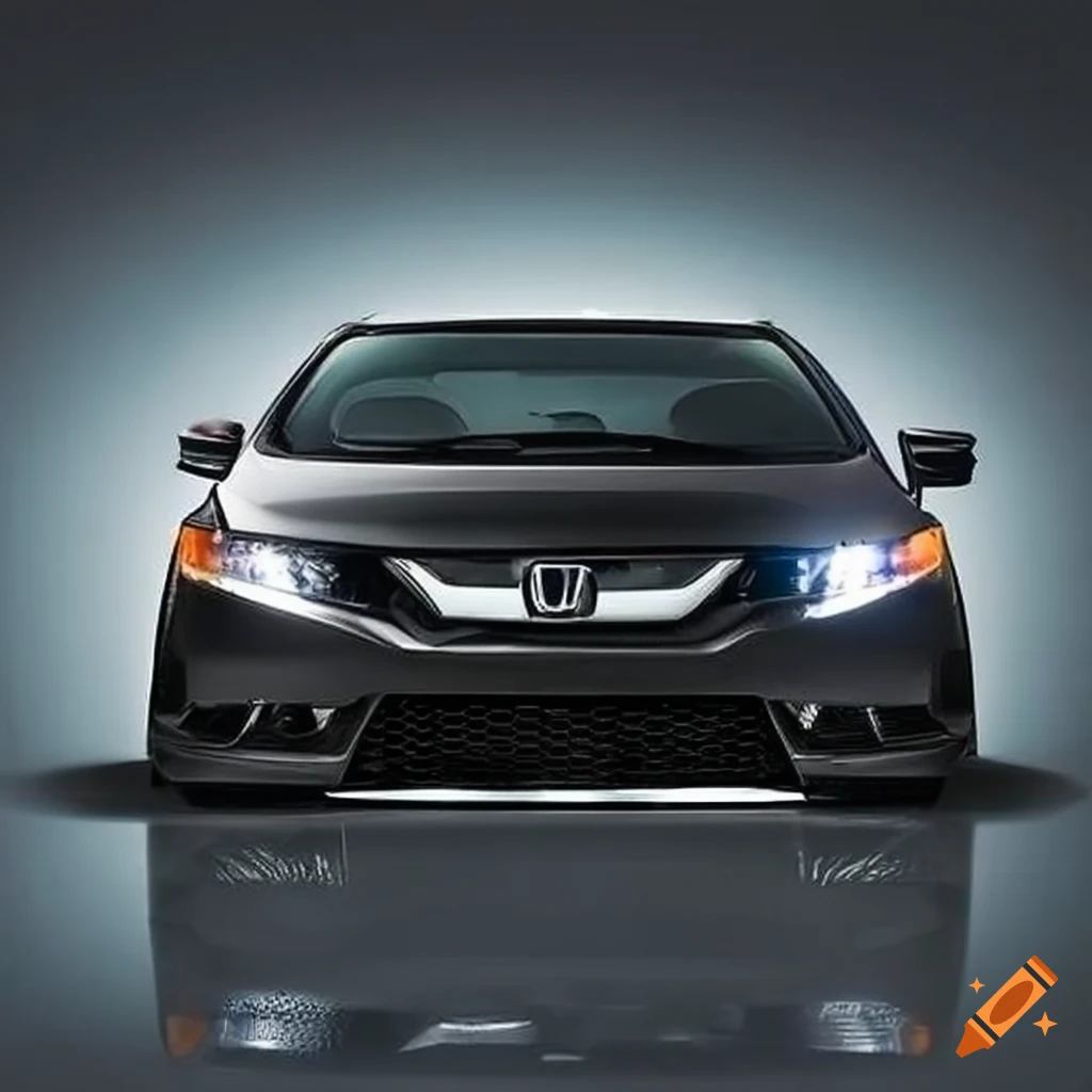 White honda civic with black rims and white headlights on Craiyon