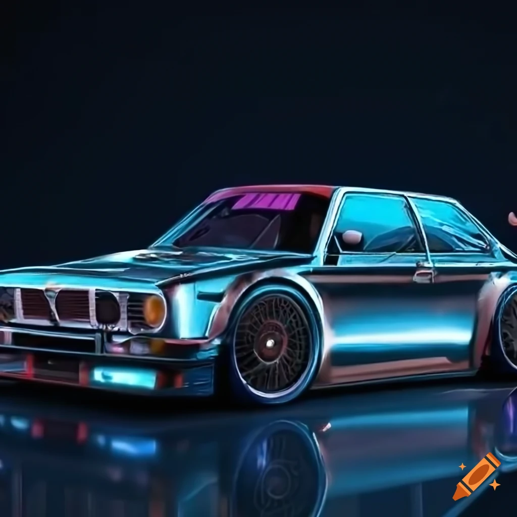 Cyberpunk vintage car with neon lights on Craiyon