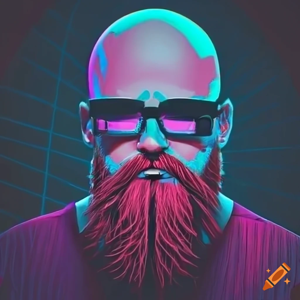 image of a cool bald man in synthwave style