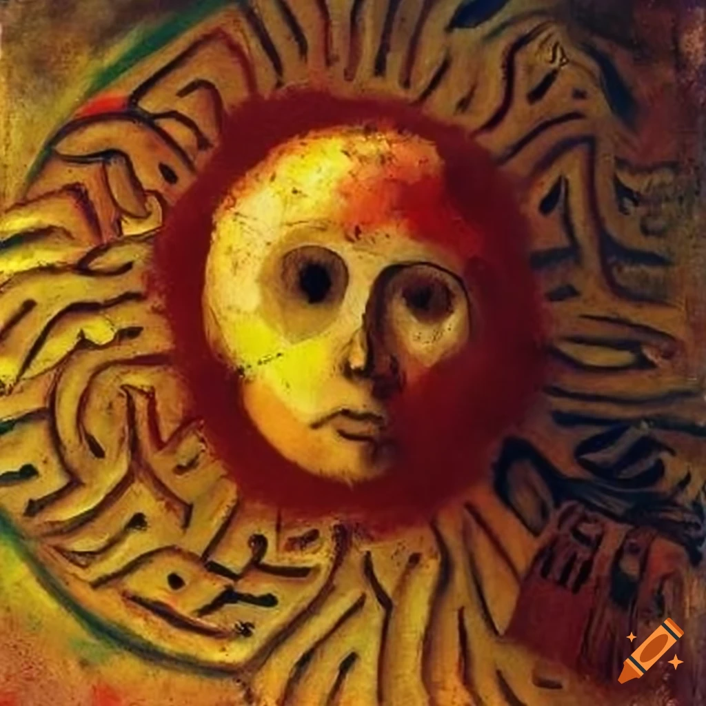 Surreal artwork with sun man and mushroom textures on craiyon