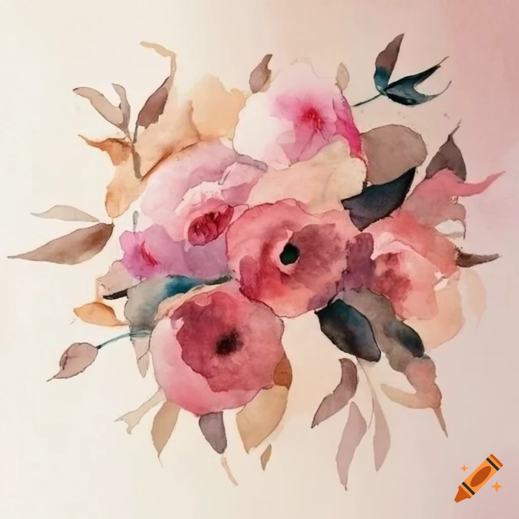 watercolor floral bouquet in pink and beige