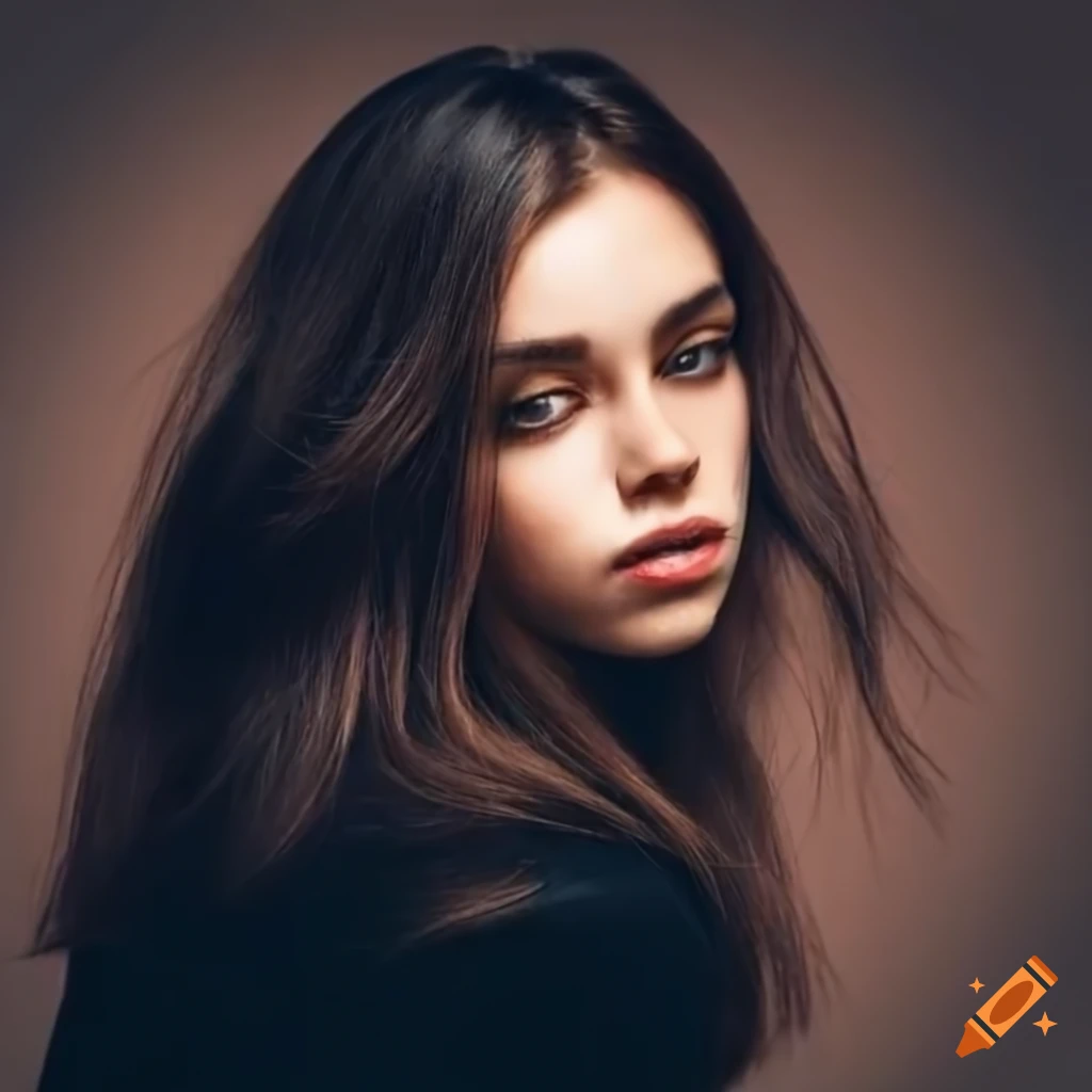 Portrait of a beautiful young woman with dark brown hair