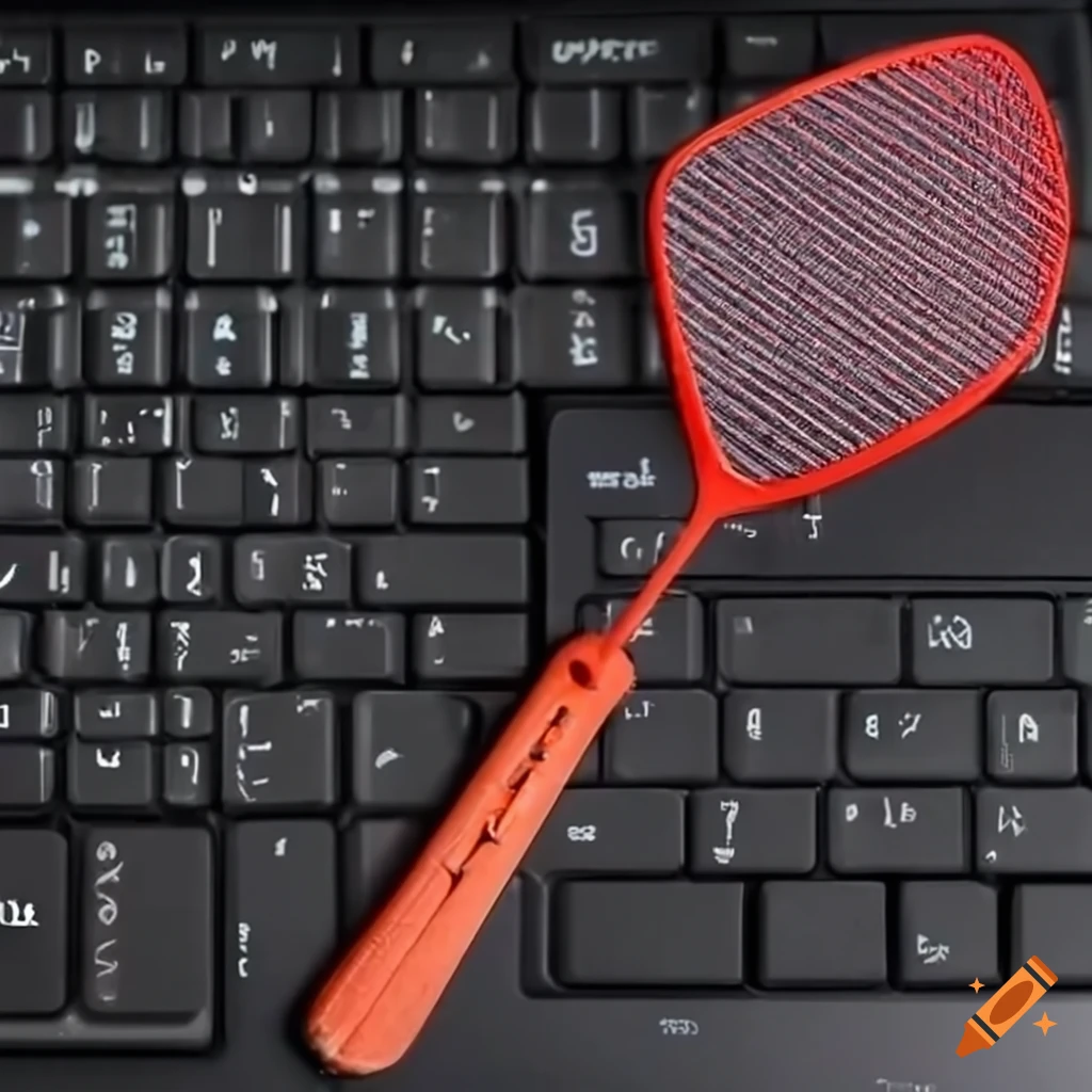 A flyswatter on a computer keyboard