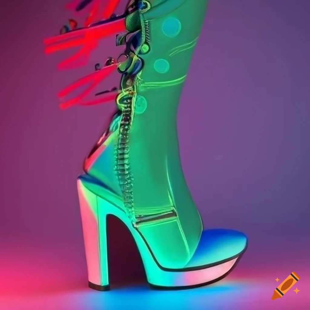 futuristic high heel shoes with neon buttons