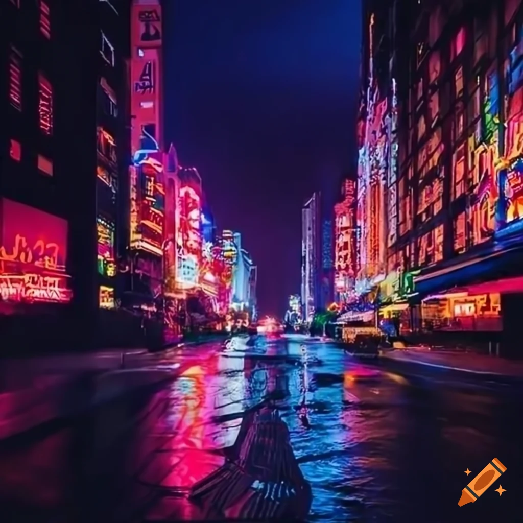 Neon signs illuminating the city at night