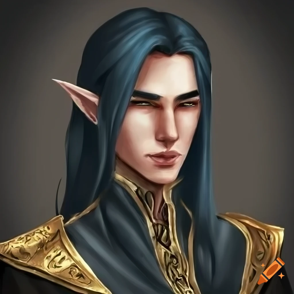 Portrait of an elven prince in mage's robes on Craiyon