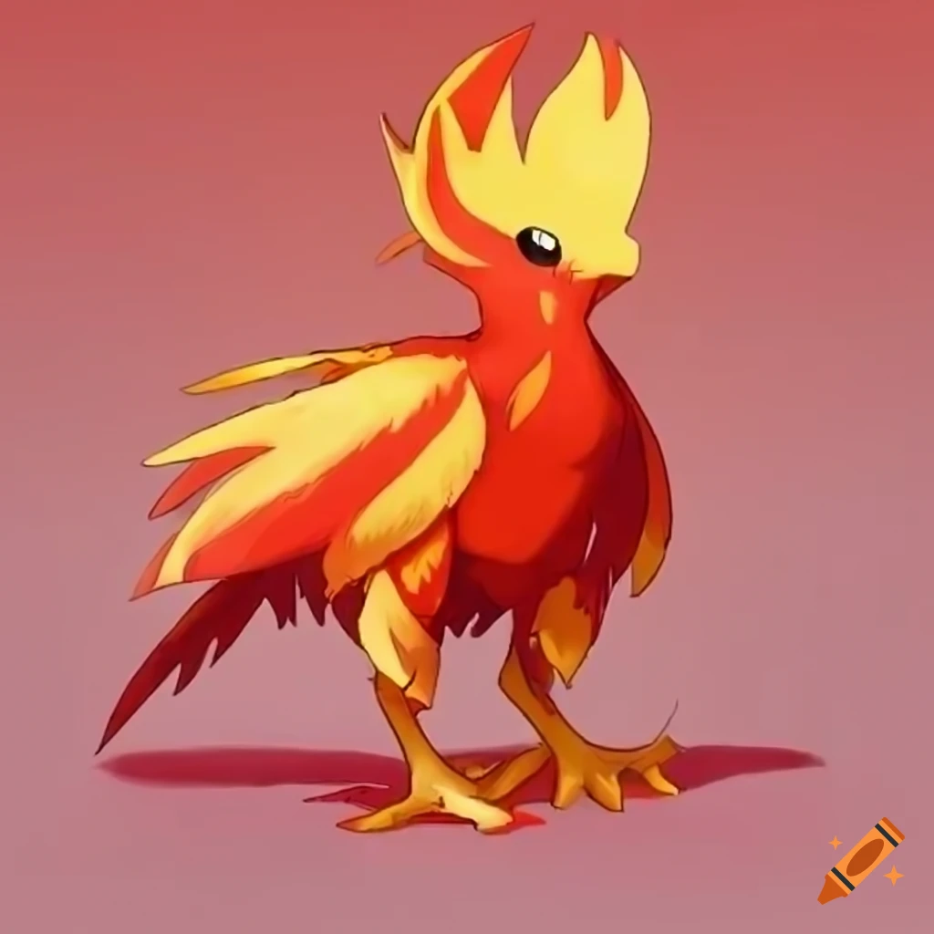 small baby phoenix pokemon with fiery crest
