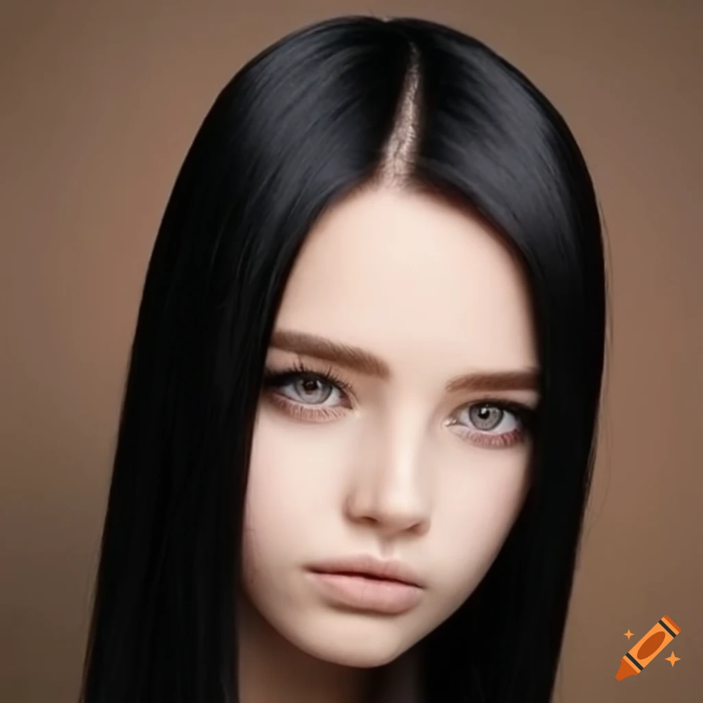 Portrait of a petite woman with dark brown eyes and long black hair
