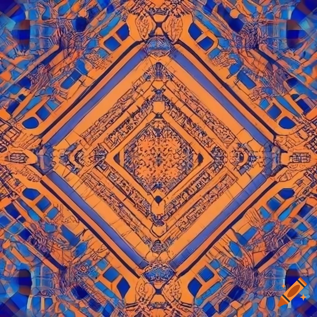 Orange and blue geometric grid pattern on Craiyon