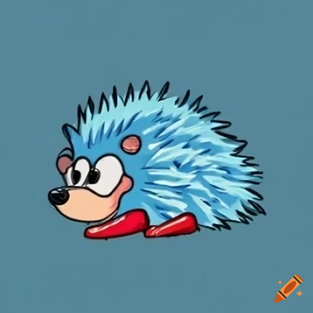 Blue hedgehog with red running shoes on a bed on Craiyon