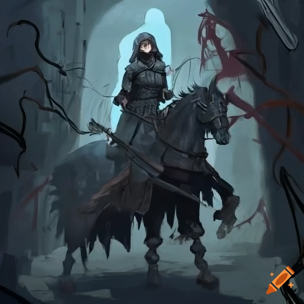 digital painting of a fierce female knight on horseback