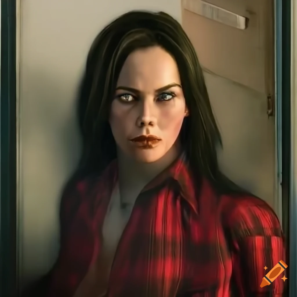  Portrait of a person with messy hair and red plaid shirt in a caravan ...