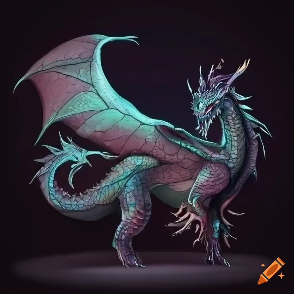 Side view illustration of a detailed dragon with wings