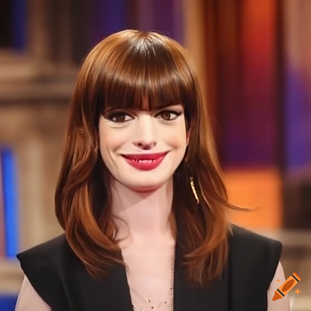 Anne Hathaway Gets Her Bangs Trimmed On A Talk Show On Craiyon 4204