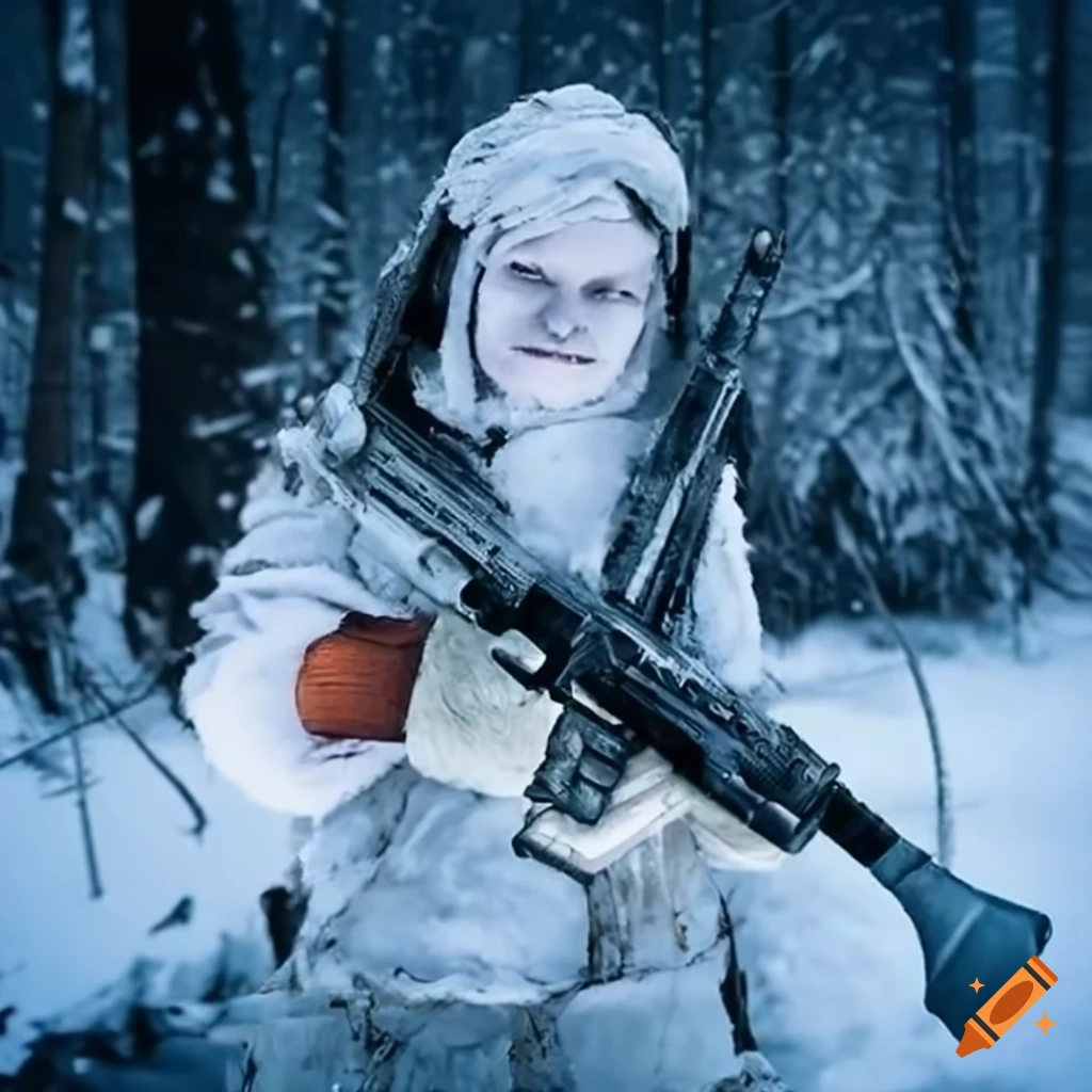 Survival game guns in snowy landscape