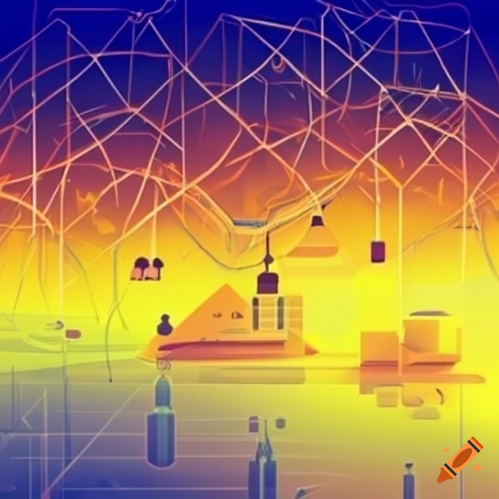 Bright and vibrant illustration of information network on craiyon
