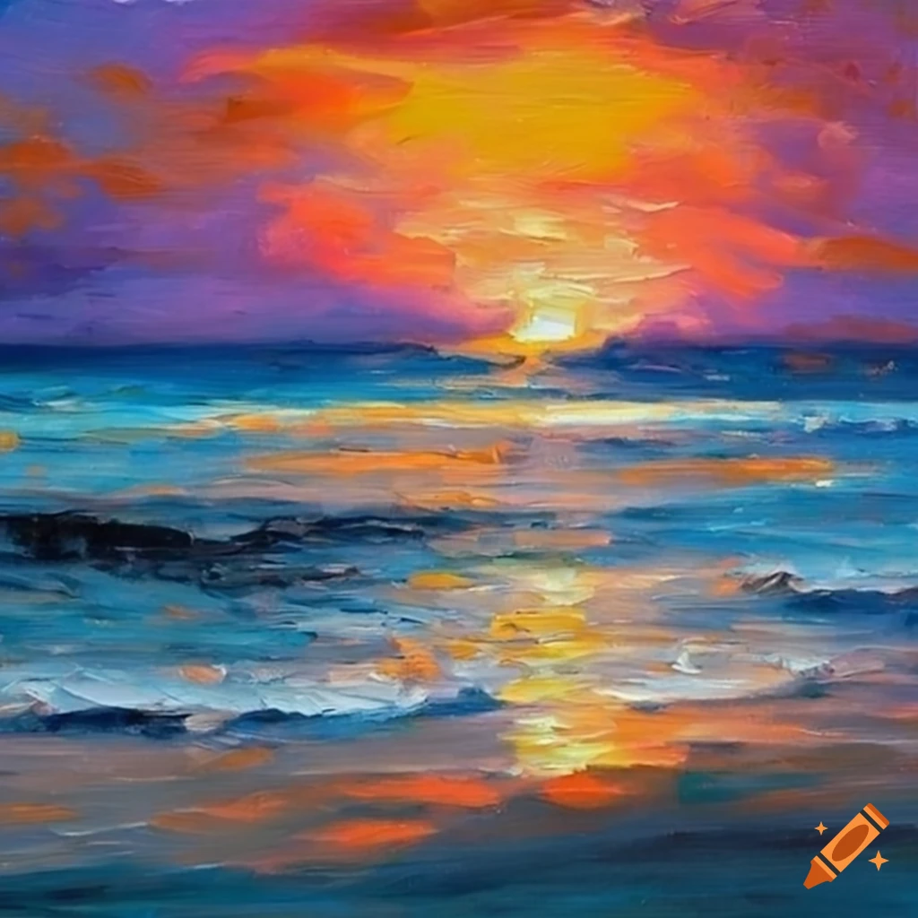 oil painting of a stunning sunset at the beach