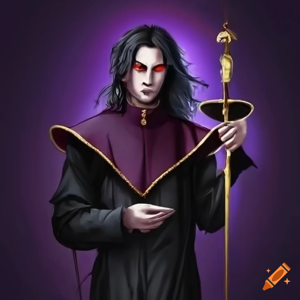 dark magician on a balcony with a scepter