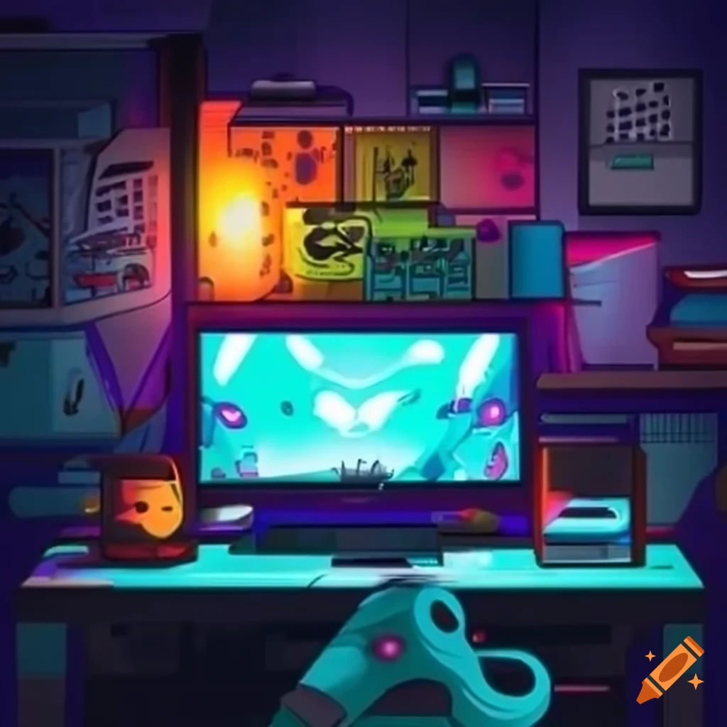 Pixel art illustration with computer theme on craiyon