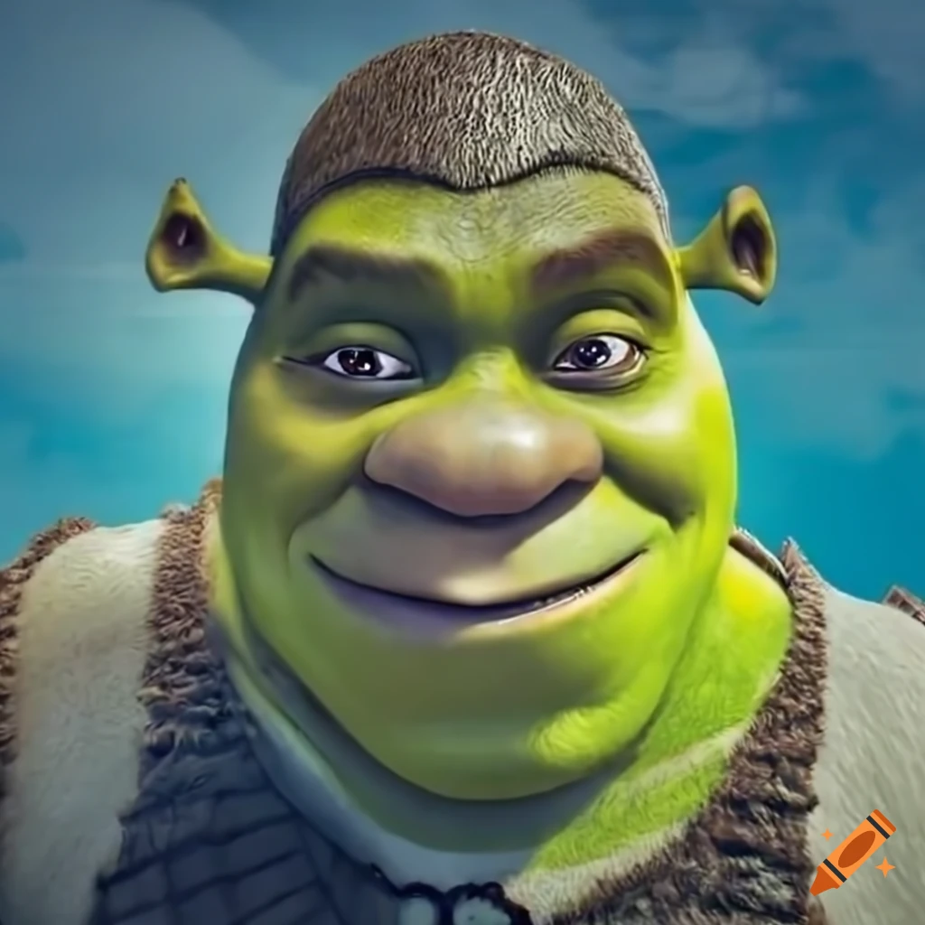 Illustration of shrek with a strong chin on Craiyon