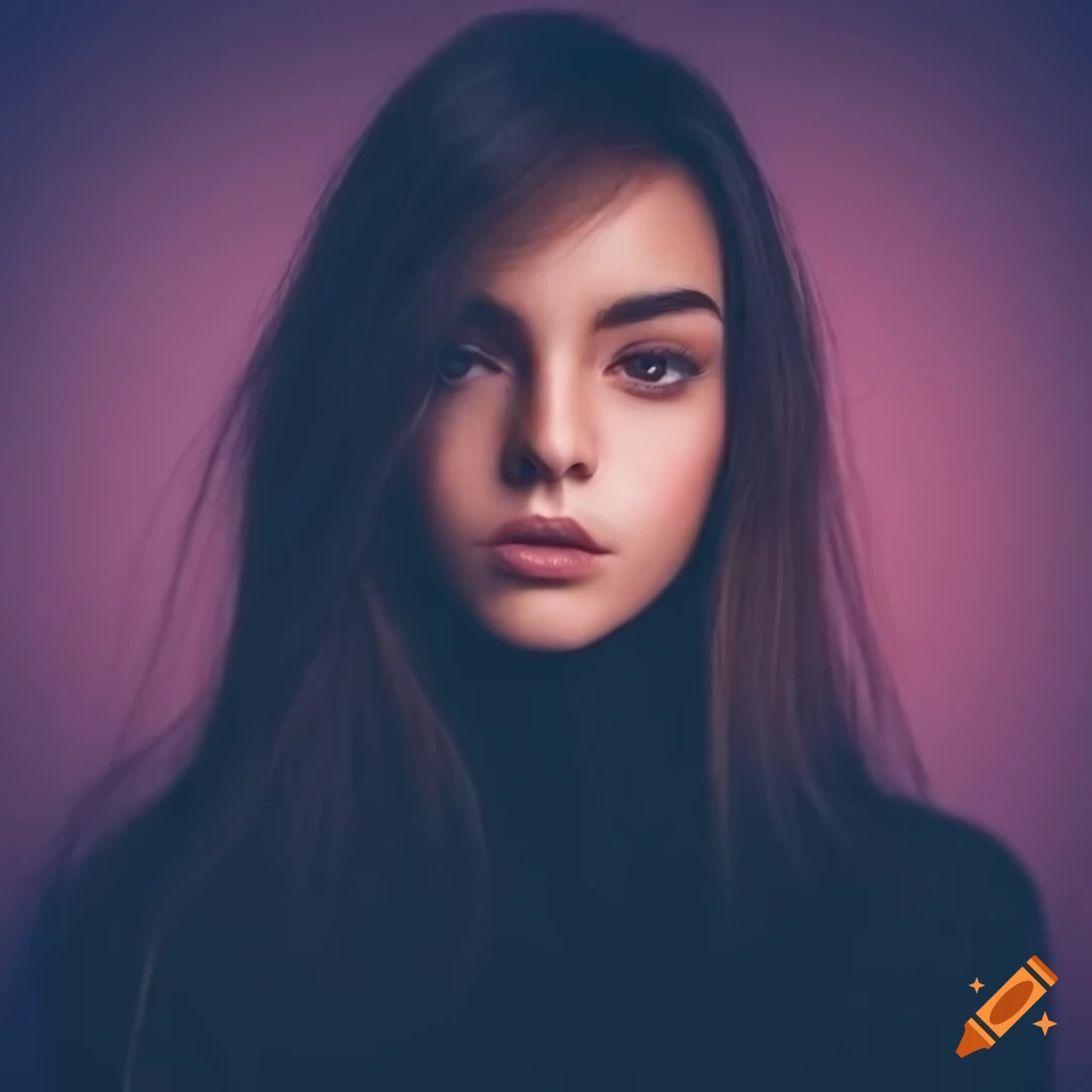 Portrait of a beautiful woman with dark hair and brown eyes on Craiyon
