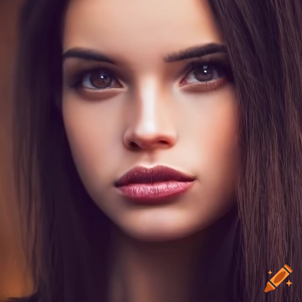Portrait of a beautiful young woman with dark brown hair on Craiyon