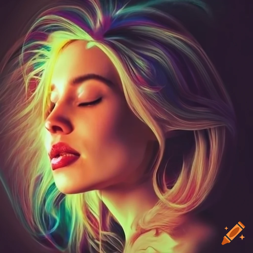 portrait of a young woman lost in swirling colors