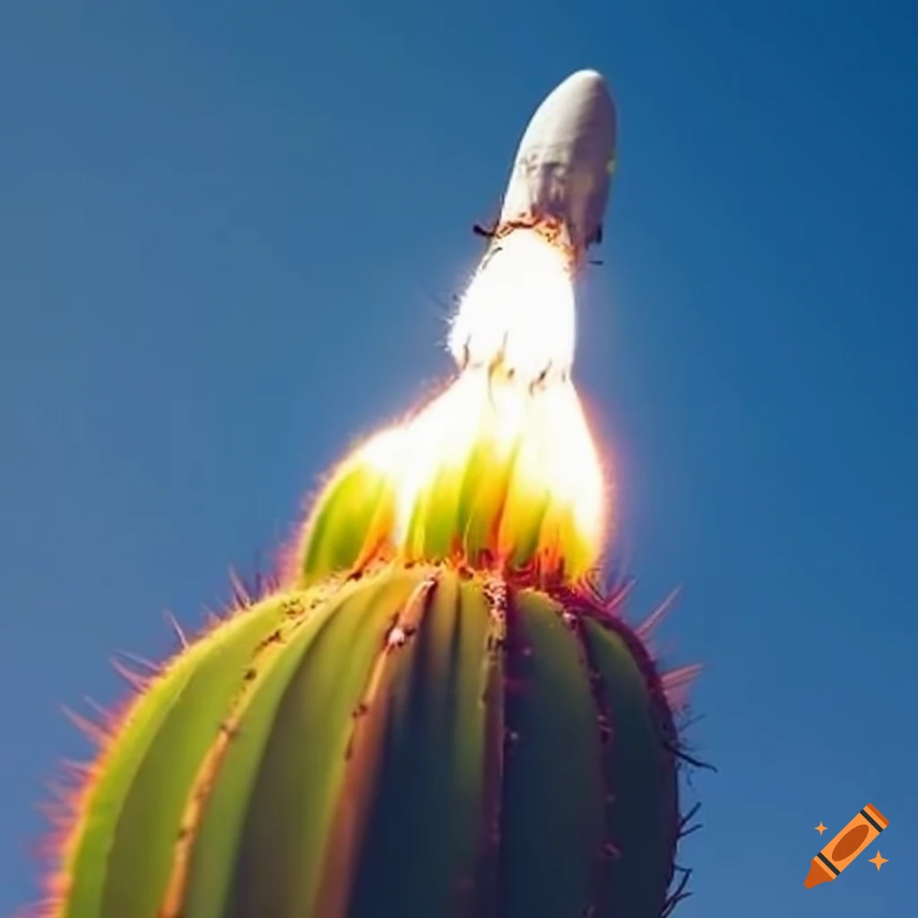 cactus shaped like a rocket about to launch