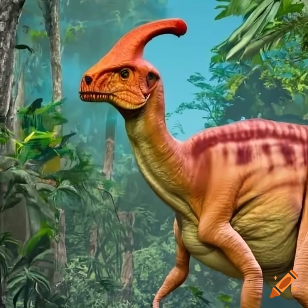 image of a giant parasaurolophus in the jungle