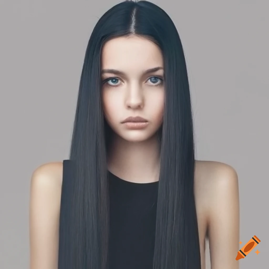 Portrait of a petite woman with dark brown eyes and long black hair on