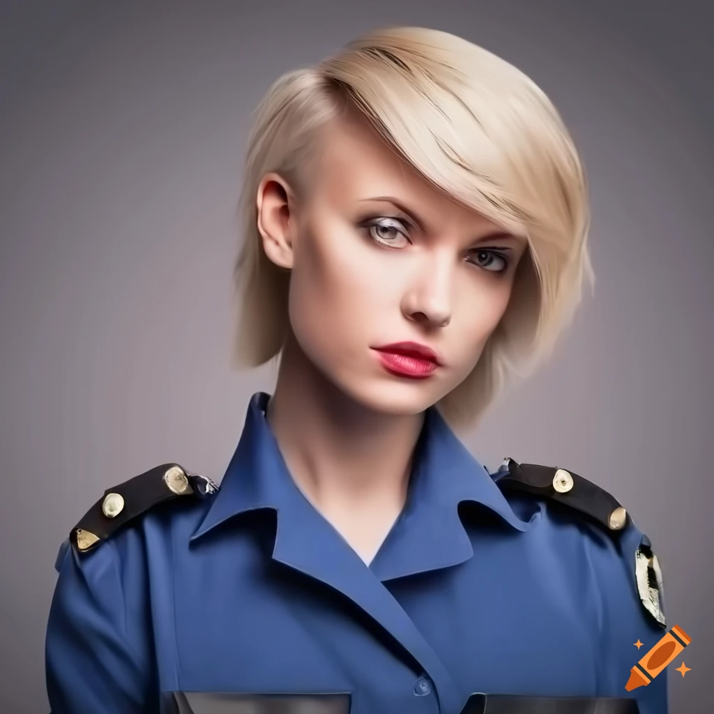 Portrait Of A Strong Short Haired Woman In A Police Uniform On Craiyon