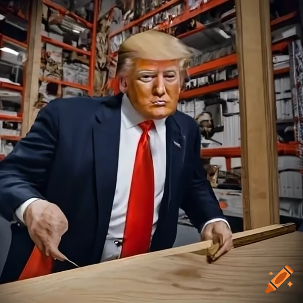 Donald trump cutting plywood at home depot