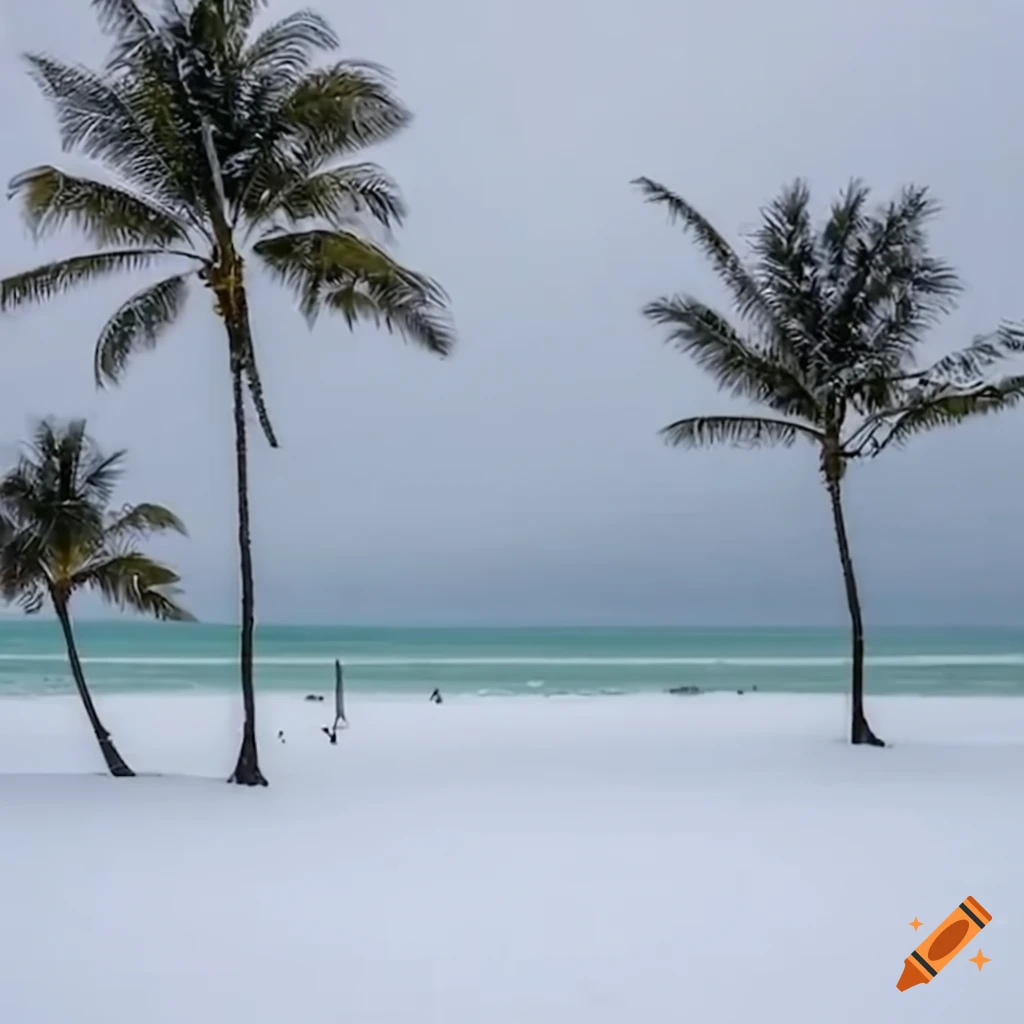 Snowing On A South Florida Beach With Palm Trees On Craiyon