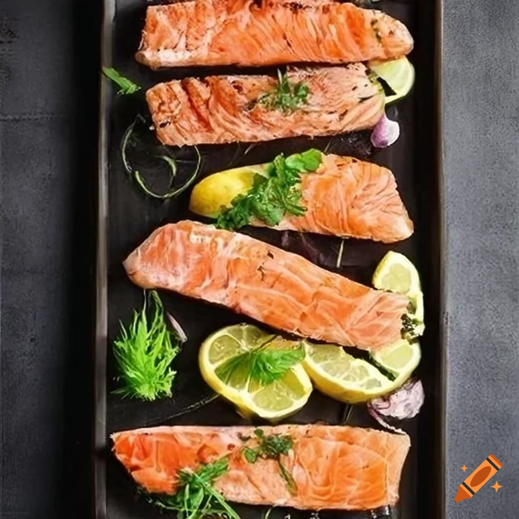 photo réaliste d'une assiette de saumon grillé avec des légumes et du riz complet