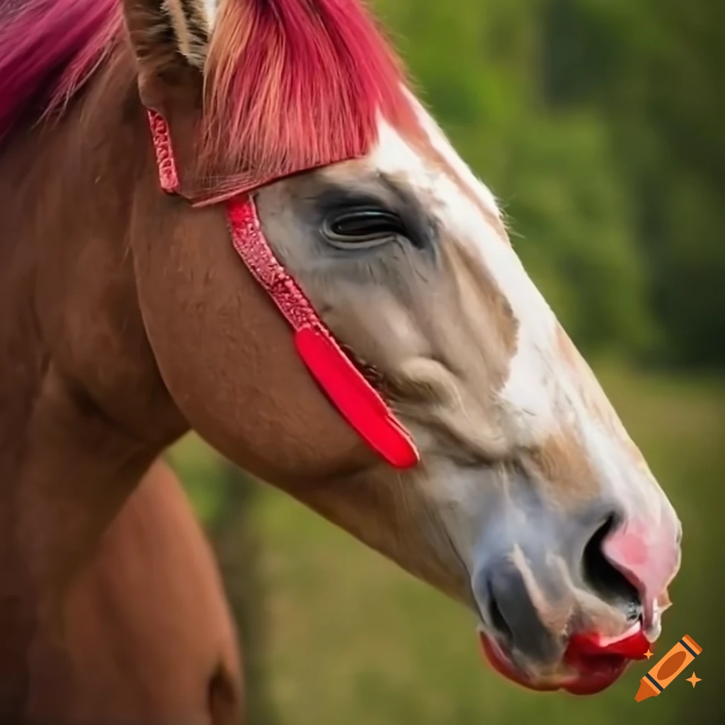 Close-up of a horse with red lipstick on Craiyon