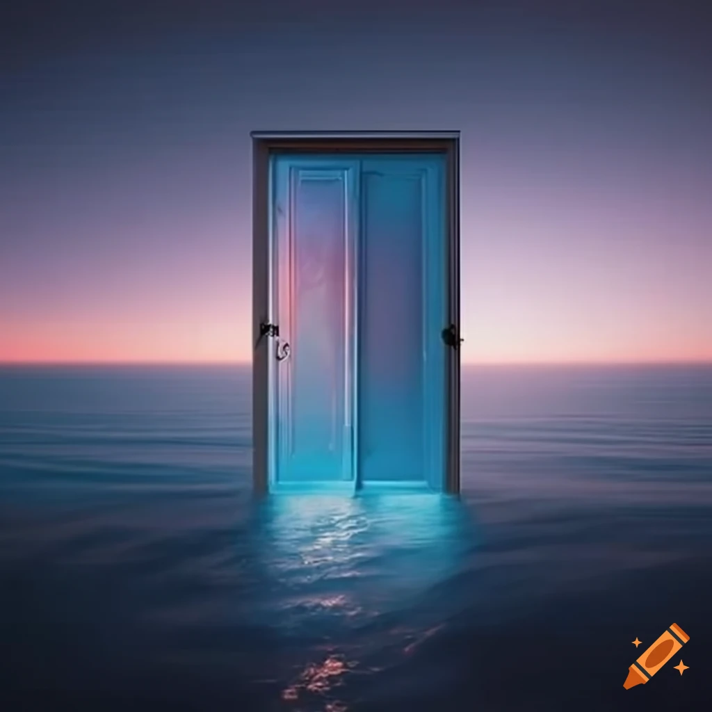 photographic image of doors opening on a sea horizon