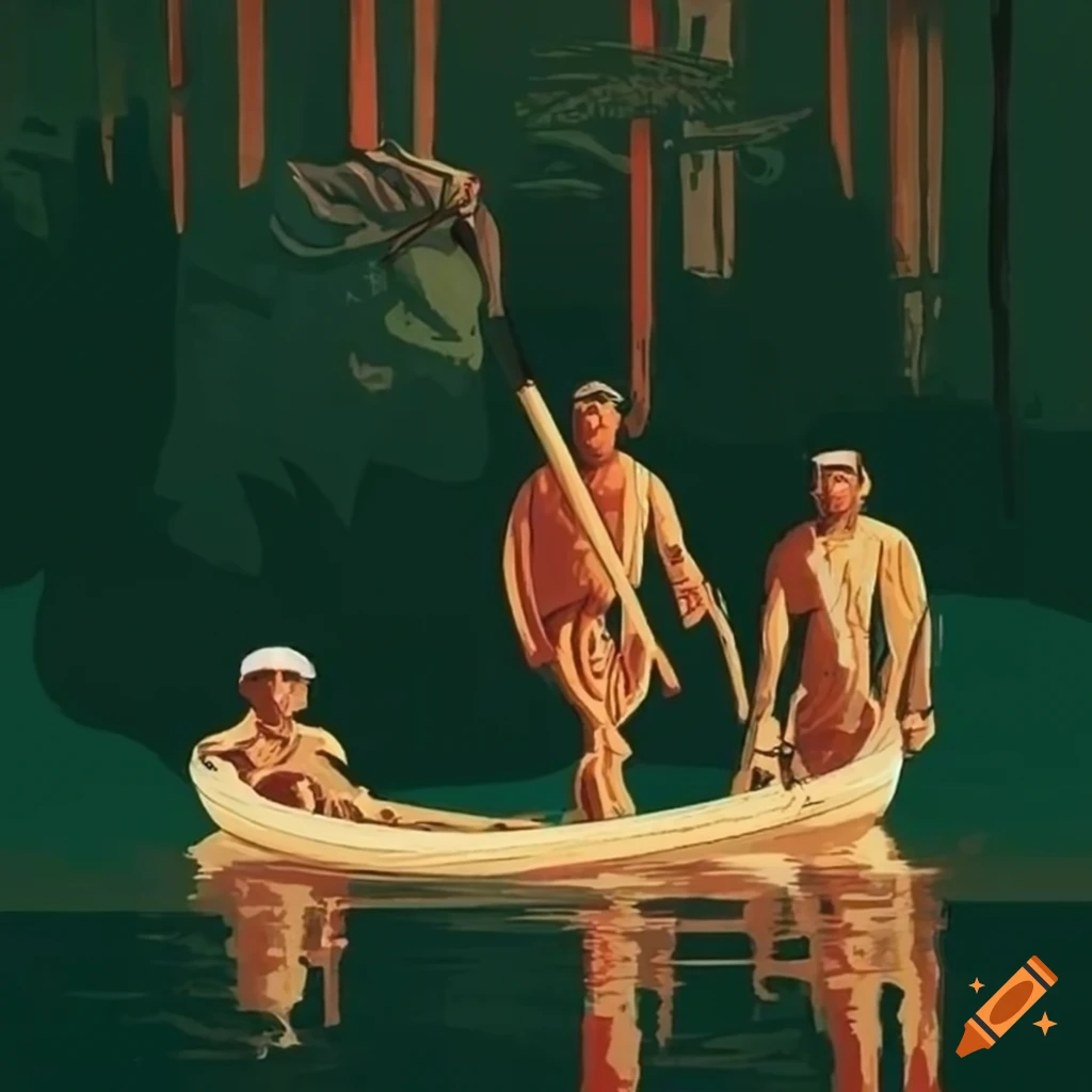Native american paddling in a canoe on Craiyon