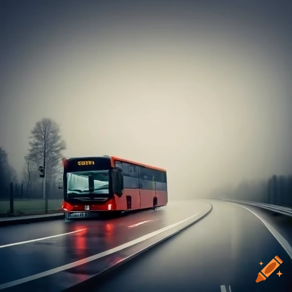 Mercedes Citaro bus in rainy and foggy weather