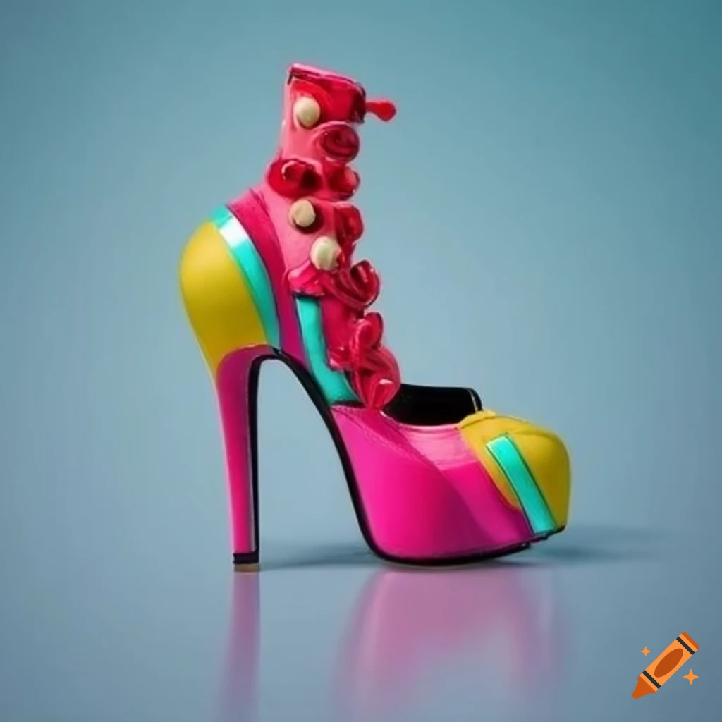 Futuristic chicken leg high heel shoes with colorful buttons