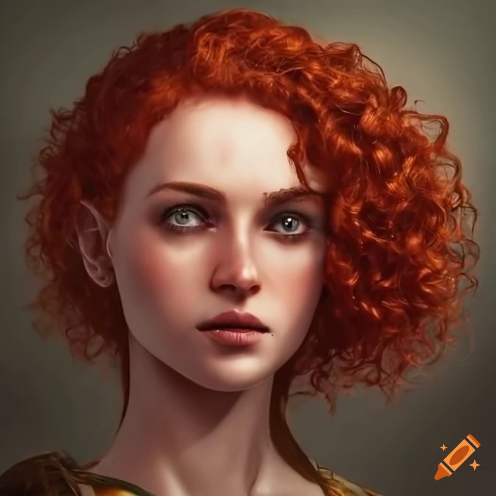 Portrait of a fierce-looking woman with red curly hair