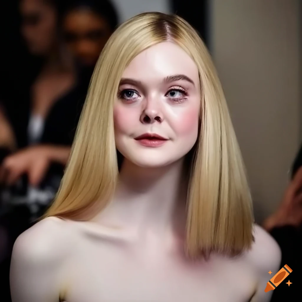 Elle fanning getting her hair trimmed at a fashion show on Craiyon