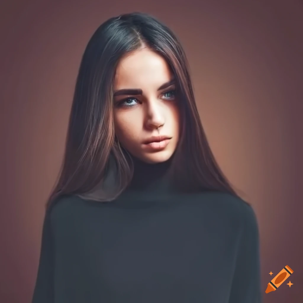 Portrait of a beautiful young woman with brown hair and brown eyes on ...